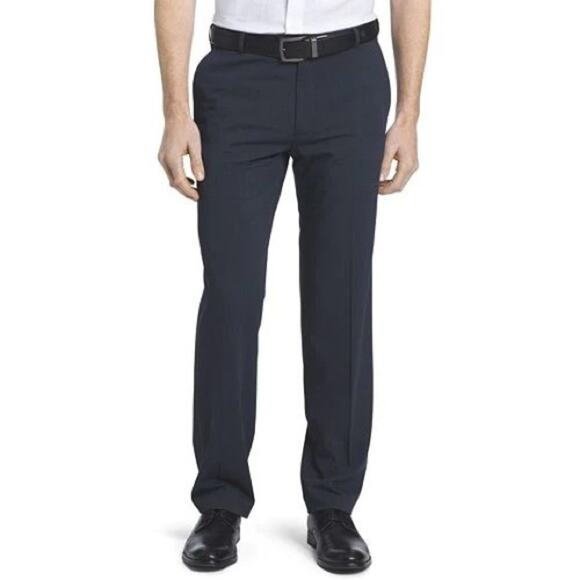 Van Heusen Flex Fit Flat front Straight leg dress pants Ash Blue Navy men 36 new - Picture 1 of 11